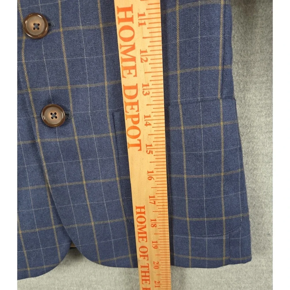 Leo & Zachary Boys 6 Suit Jacket Blazer Blue Windowpane Plaid Pocket Square